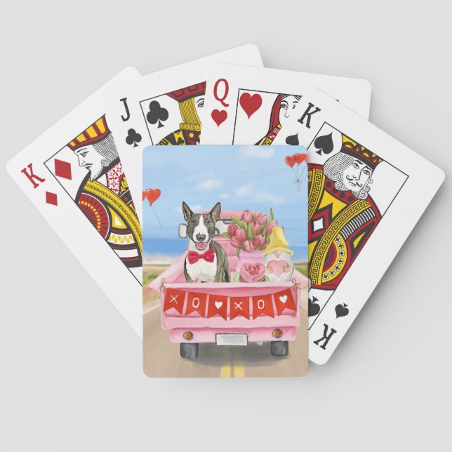 Bull Terrier Dog Valentine's Day Truck Hearts Poker Cards (Back)
