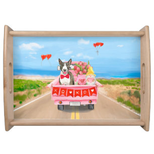 Bull Terrier Dog Valentine's Day Truck Hearts Serving Tray