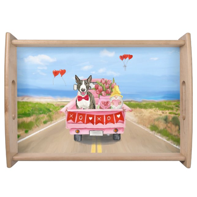 Bull Terrier Dog Valentine's Day Truck Hearts Serving Tray (Front)