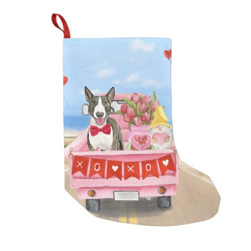 Bull Terrier Dog Valentines Day Truck Hearts  Small Christmas Stocking