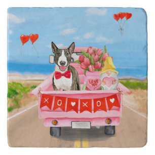 Bull Terrier Dog Valentine's Day Truck Hearts Trivet