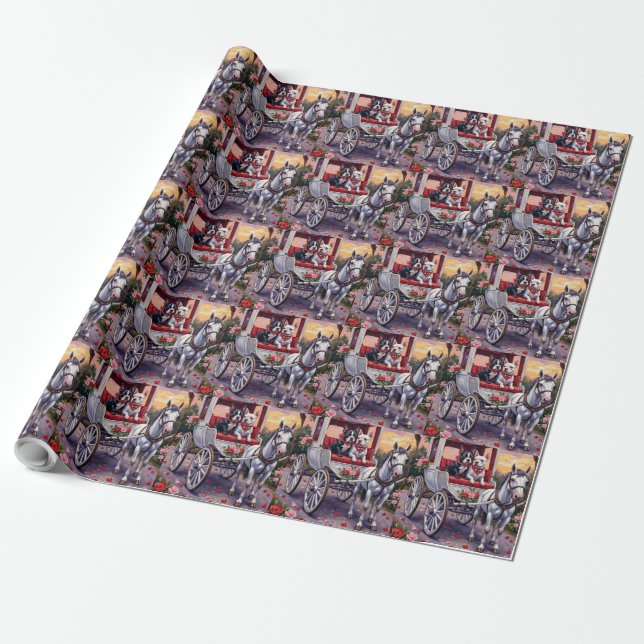 Bull Terrier Dog Valentine's Day Wrapping Paper (Unrolled)