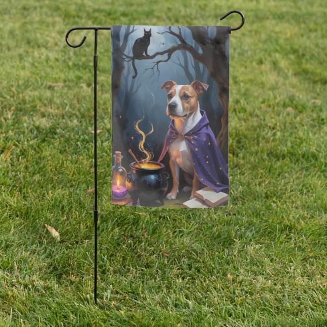 Bull Terrier Dog Whimsical Halloween Painting Garden Flag (In SItu)