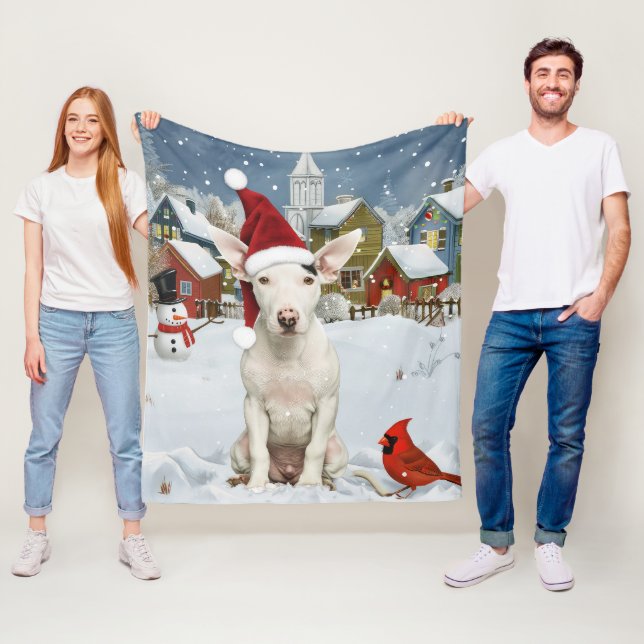 Bull Terrier Dog Winter Wonderland Christmas Joy Fleece Blanket (In Situ)