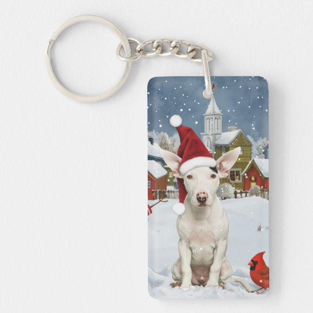 Bull Terrier Dog Winter Wonderland Christmas Joy Keychain (Front)