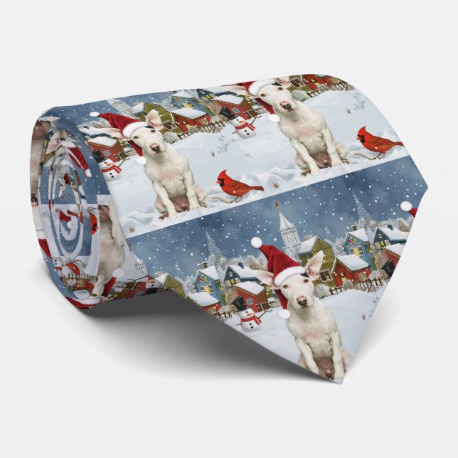 Bull Terrier Dog Winter Wonderland Christmas Joy Neck Tie (Rolled)