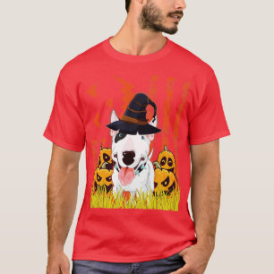 Bull Terrier Dog Witch Dancing Around Pumpkins In  T-Shirt