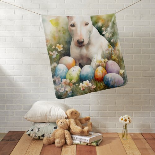 Bull Terrier Dog with Easter Eggs Holiday Baby Blanket