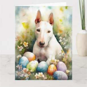 Bull Terrier Dog with Easter Eggs Holiday Card