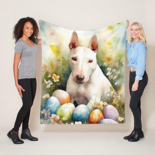 Bull Terrier Dog with Easter Eggs Holiday Fleece Blanket