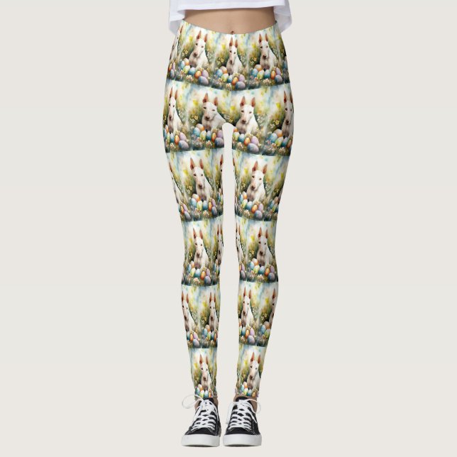 Bull Terrier Dog with Easter Eggs Holiday Leggings (Front)