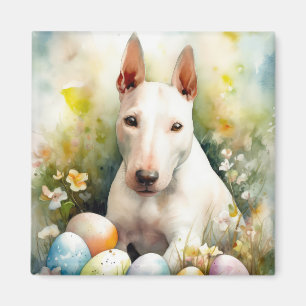 Bull Terrier Dog with Easter Eggs Holiday Magnet