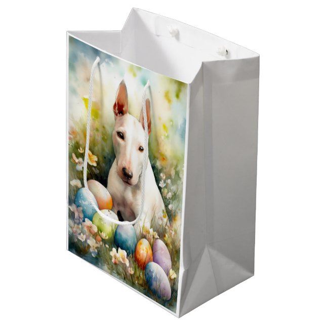 Bull Terrier Dog with Easter Eggs Holiday Medium Gift Bag (Front Angled)