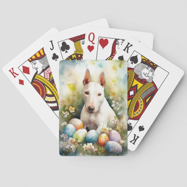 Bull Terrier Dog with Easter Eggs Holiday Poker Cards (Back)