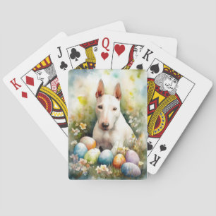 Bull Terrier Dog with Easter Eggs Holiday Poker Cards