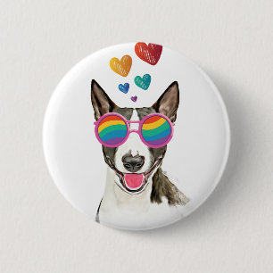 Bull Terrier Dog with Hearts Valentine's Day Button