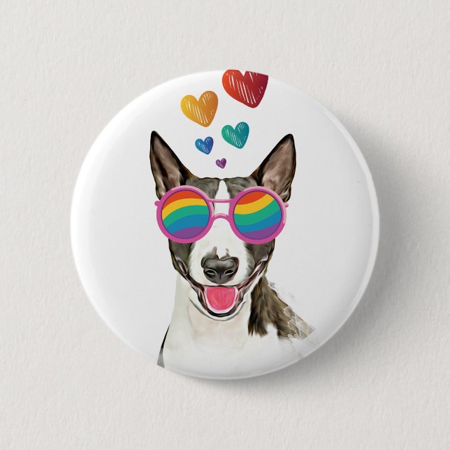 Bull Terrier Dog with Hearts Valentine's Day Button (Front)