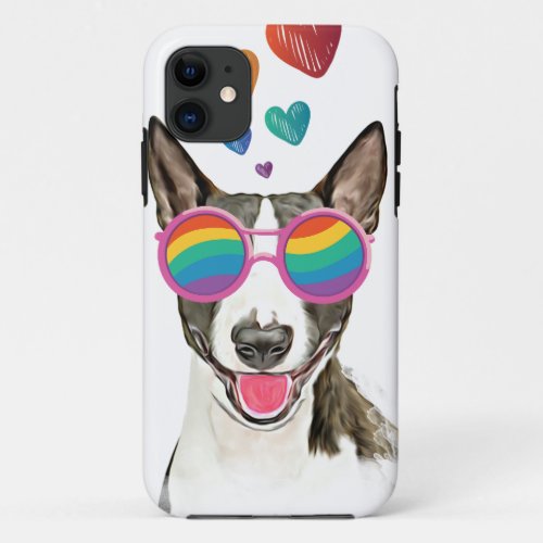 Bull Terrier Dog with Hearts Valentines Day  iPhone 11 Case