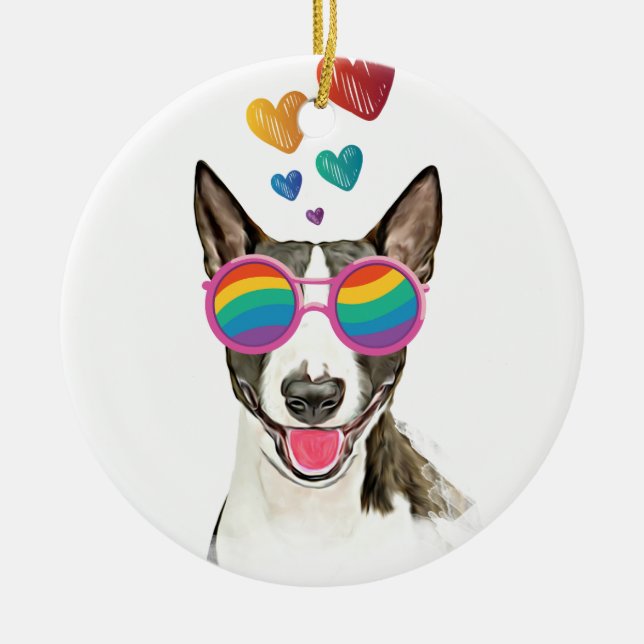 Bull Terrier Dog with Hearts Valentine's Day  Ceramic Ornament (Front)