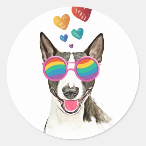Bull Terrier Dog with Hearts Valentines Day Classic Round Sticker