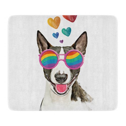 Bull Terrier Dog with Hearts Valentines Day Cutting Board