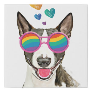 Bull Terrier Dog with Hearts Valentine's Day Faux Canvas Print