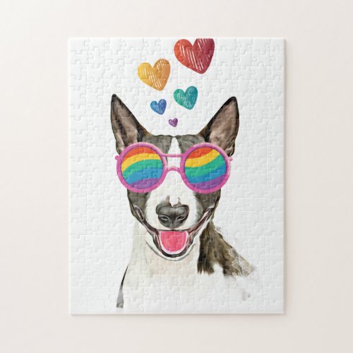 Bull Terrier Dog with Hearts Valentines Day Jigsaw Puzzle