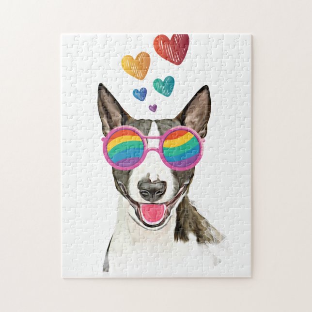 Bull Terrier Dog with Hearts Valentine's Day Jigsaw Puzzle (Vertical)