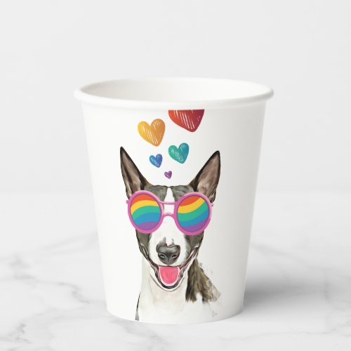 Bull Terrier Dog with Hearts Valentines Day Paper Cups