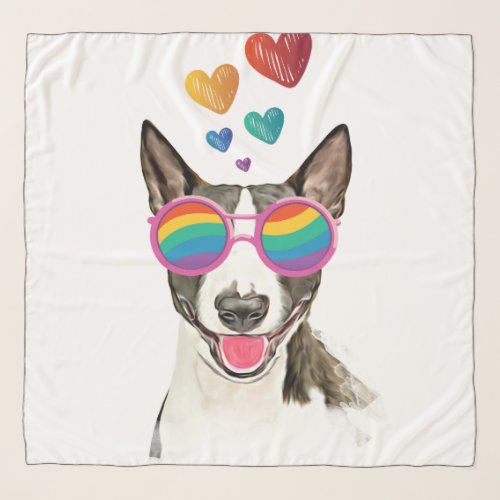 Bull Terrier Dog with Hearts Valentines Day Scarf