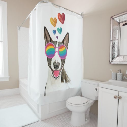 Bull Terrier Dog with Hearts Valentines Day Shower Curtain