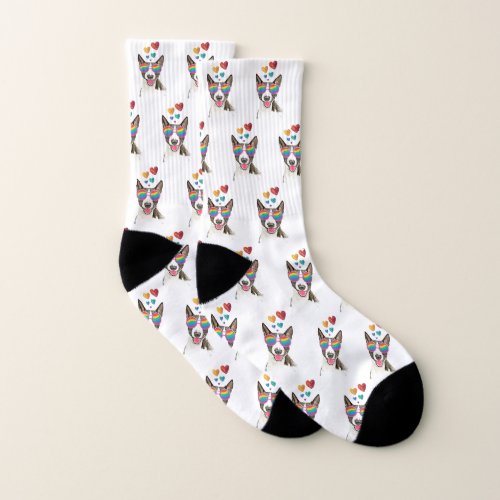 Bull Terrier Dog with Hearts Valentines Day  Socks