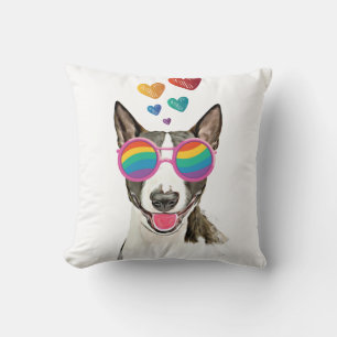 Bull Terrier Dog with Hearts Valentine's Day Throw Pillow