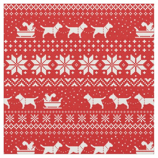 Bull Terrier Dogs Christmas Holiday Sleigh Ride Fabric