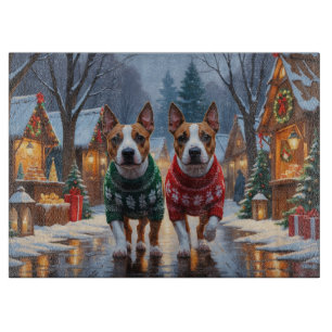 Bull Terrier Dogs Christmas Snow Holiday Cutting Board