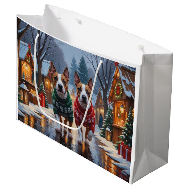 Bull Terrier Dogs Christmas Snow Holiday Large Gift Bag (Front Angled)