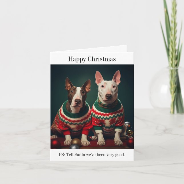 Bull Terrier Dogs in Christmas Sweaters Card (Front)