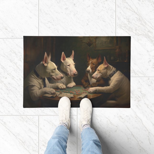 Bull Terrier Dogs Playing Poker Art Doormat (Indoor)