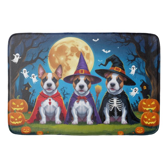 Bull Terrier Dogs Pumpkin Halloween Funny Bath Mat (Front)
