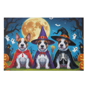 Bull Terrier Dogs Pumpkin Halloween Funny Faux Canvas Print