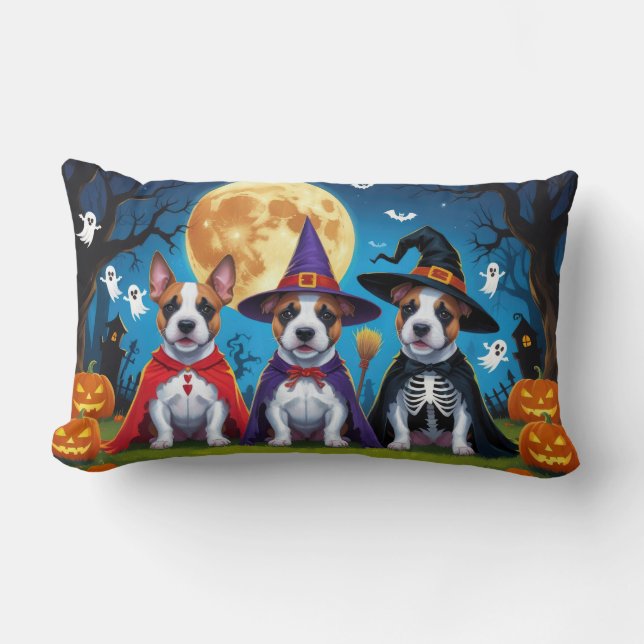 Bull Terrier Dogs Pumpkin Halloween Funny Lumbar Pillow (Front)