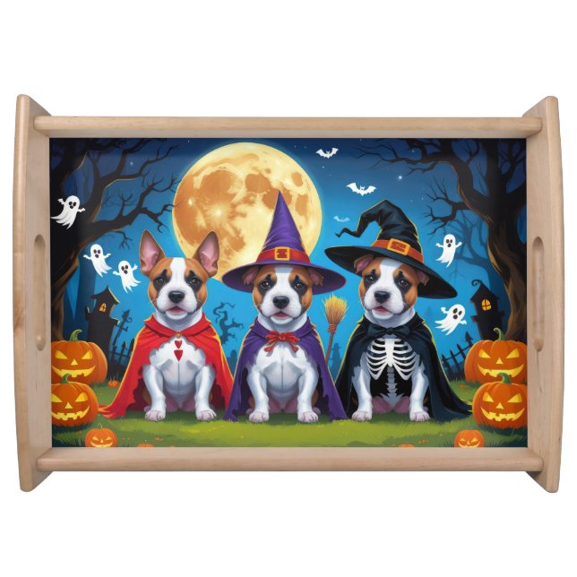 Bull Terrier Dogs Pumpkin Halloween Funny Serving Tray (Front)