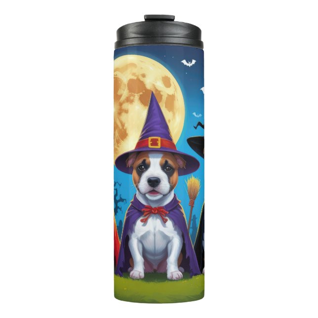 Bull Terrier Dogs Pumpkin Halloween Funny Thermal Tumbler (Front)