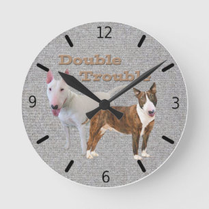Bull Terrier Double Trouble Round Clock