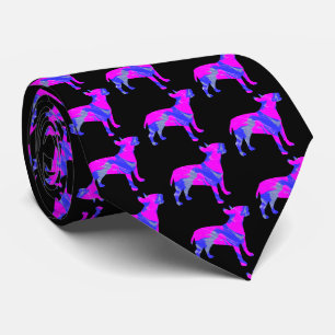 Bull Terrier English Dog PinkBlue Silhouette Black Neck Tie