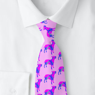 Bull Terrier English Dog PinkBlue Silhouette Pink Neck Tie