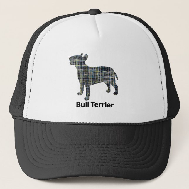 Bull Terrier English Dog Silhouette Grid Custom Trucker Hat (Front)