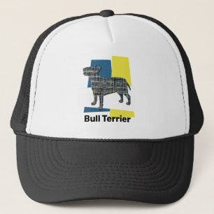 Bull Terrier English Dog Silhouette Tricolour Grid Trucker Hat