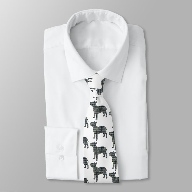 Bull Terrier English Yellow & Blue Gridlines White Neck Tie (Tied)