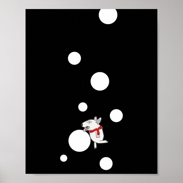 Bull Terrier enjoying a snowball  Poster (Front)